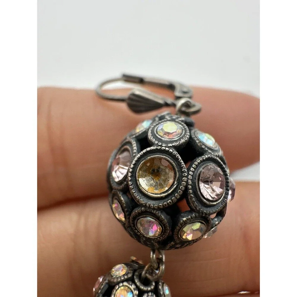 Vintage AB Rhinestone Disco Ball Dangle Earrings Lever Back READ
